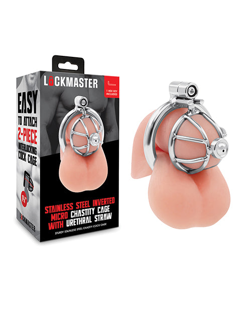 Lockmaster Stainless Steel Inverted Micro Chastity Cage w/Urethral Straw