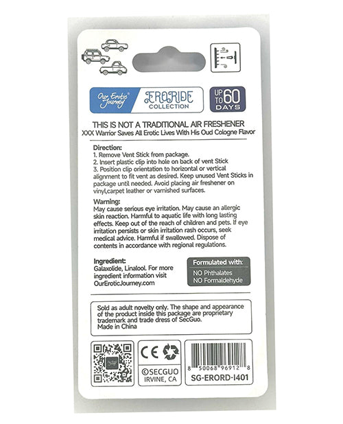 EroRide XXX Warrior Pheromone Infused Air Freshener - Oud Cologne