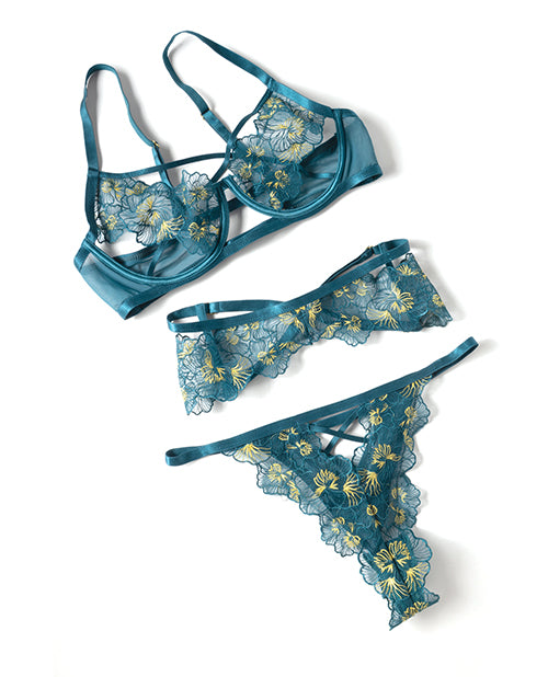 Daphne Lace Underwire 3 pc Set w/Embroidered Trim & Crossing Elastics