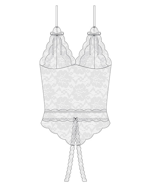 Stretch & Scallop Lace Crotchless Teddy White Os-xl