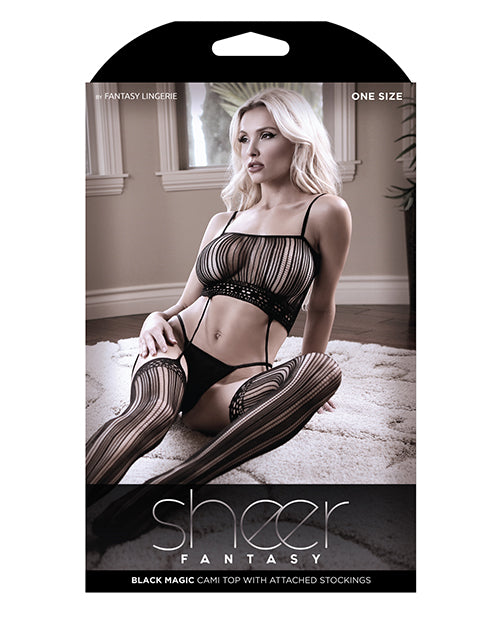 Sheer Fantasy Striped Gartered Bodystocking