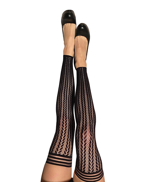 Kix'ies Lindsay Footless Fishnet Stripe Thigh Highs Black B