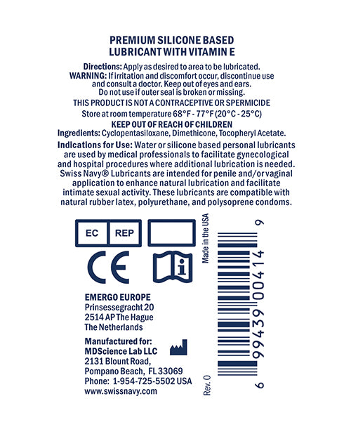 Swiss Navy Premium Silicone Lubricant - 1 Oz Bottle