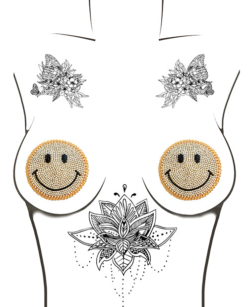 Burlesque Smile Face Jewel Reusable Silicone Nipztix - Gold O-s