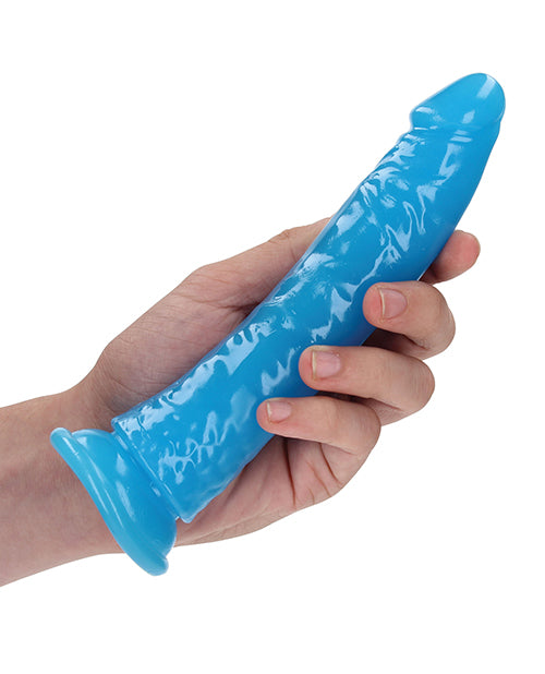 Shots Realrock 8" Slim Dildo Glow In The Dark - Neon Blue