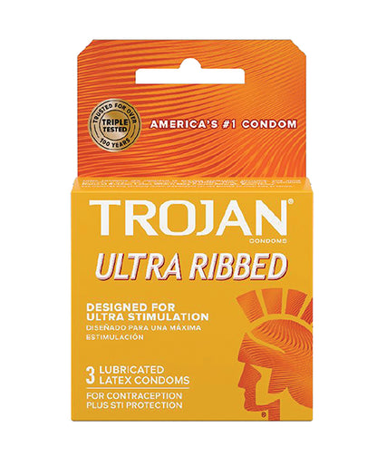 Trojan Ribbed Condoms - Box Of 3