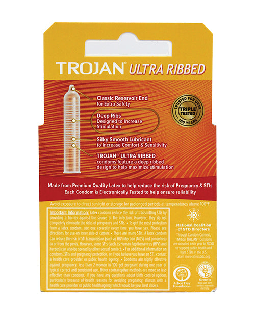 Trojan Ribbed Condoms - Box Of 3