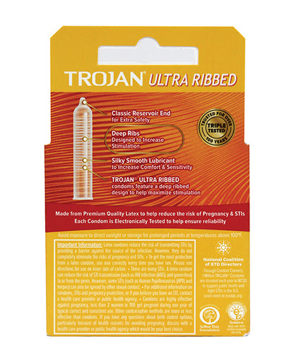 Trojan Ribbed Condoms - Box Of 3