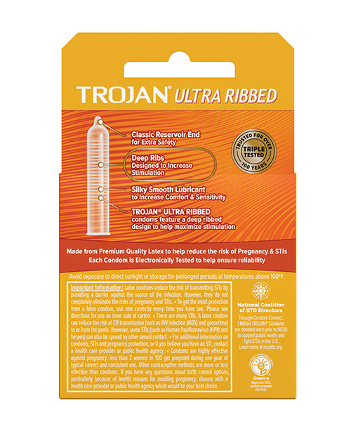 Trojan Ribbed Condoms - Box Of 3