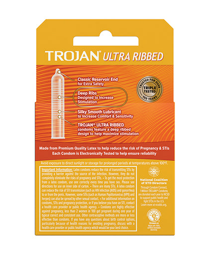 Trojan Ribbed Condoms - Box Of 3