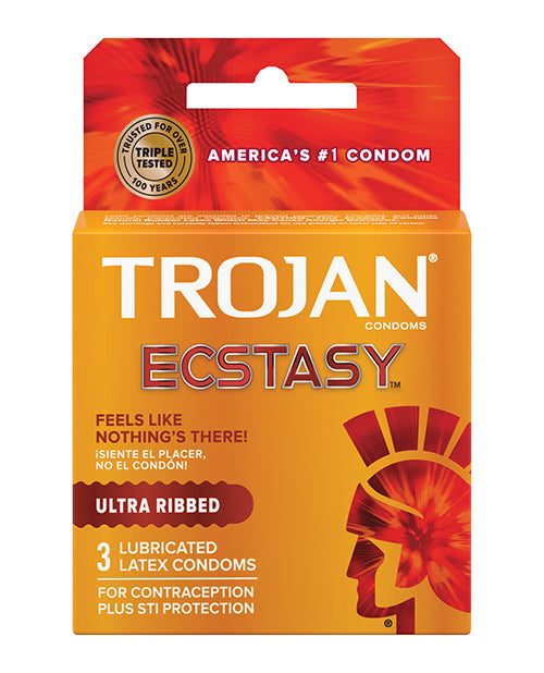 Trojan Ultra Ribbed Ecstasy Condoms - Box Of 3