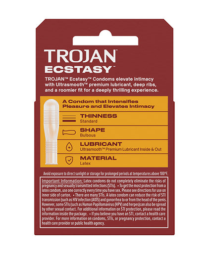 Trojan Ultra Ribbed Ecstasy Condoms - Box Of 3