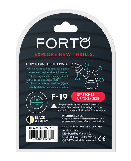 Forto F-19 Two Tone Liquid Silicone Cock Ring - Black-glow In The Dark