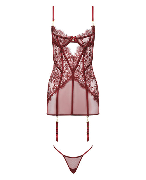 Liliana Lace & Mesh Chemise 2 pc Set - Burgundy 1X/2X