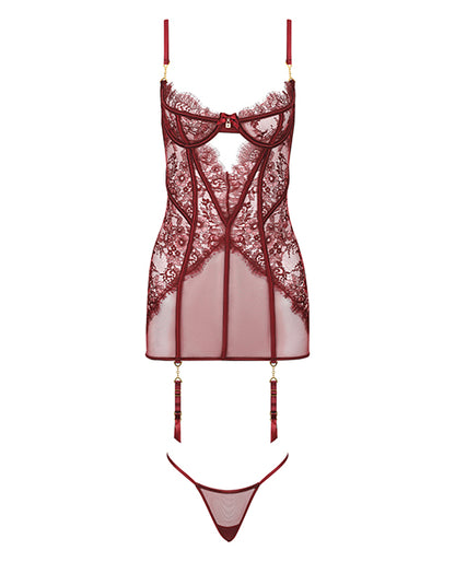 Liliana Lace & Mesh Chemise 2 pc Set - Burgundy 1X/2X