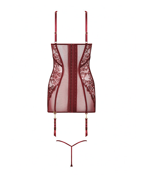 Liliana Lace & Mesh Chemise 2 pc Set - Burgundy 1X/2X