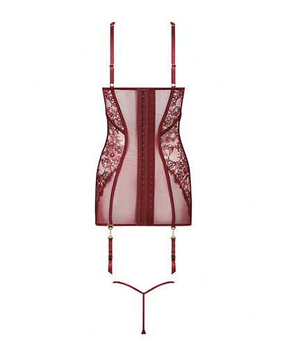 Liliana Lace & Mesh Chemise 2 pc Set - Burgundy 1X/2X