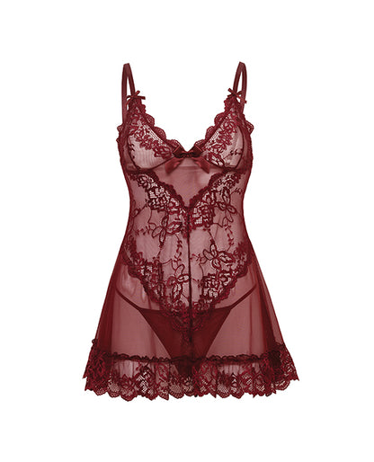 Valentine Lace Babydoll w/Bows & G-Sting - Zinfandel MD