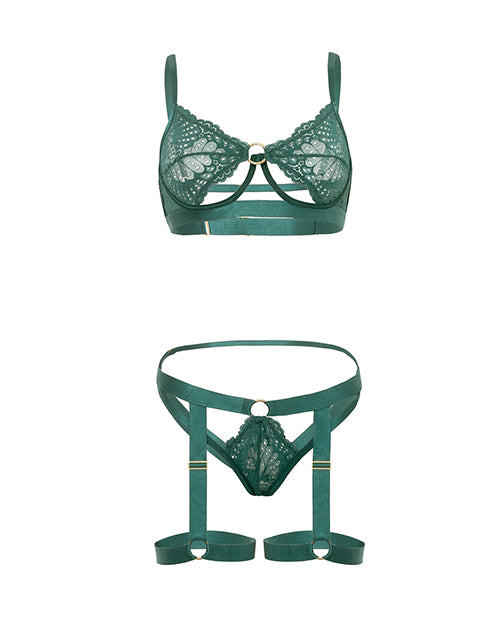 Darlene Unlined Underwire Lace 2 pc Set w/Gartered Panty & Straps