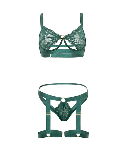 Darlene Unlined Underwire Lace 2 pc Set w/Gartered Panty & Straps