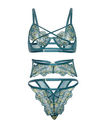 Daphne Lace Underwire 3 pc Set w/Embroidered Trim & Crossing Elastics