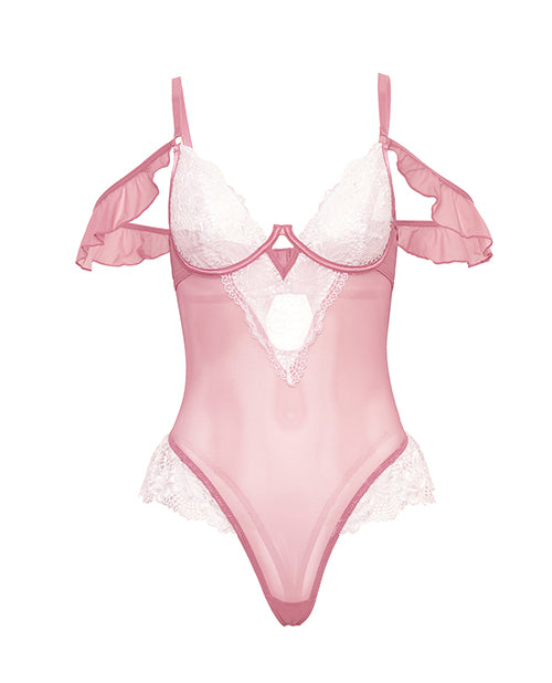 Cassandra Lace & Mesh Teddy w/Ruffle Details