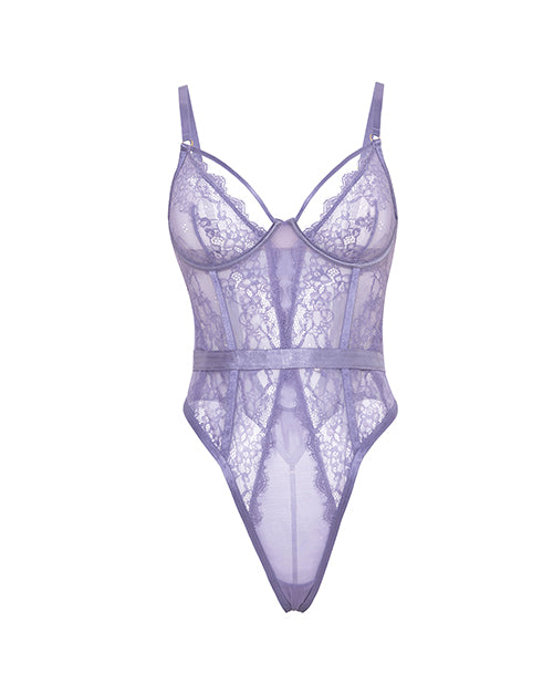 Martina Laced & Mesh Unlined Underwire Teddy w/Strap Detail - Purple Haze L/XL