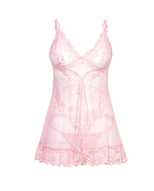 Forever Valentine Lace Babydoll w/Heart Charm & G-String - Pink XL