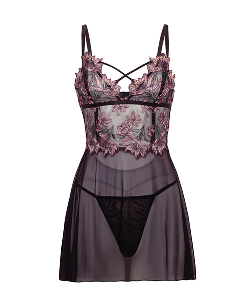 Adela Embroidered Boned Lace and Mesh Babydoll w/G-String 2 pc Set