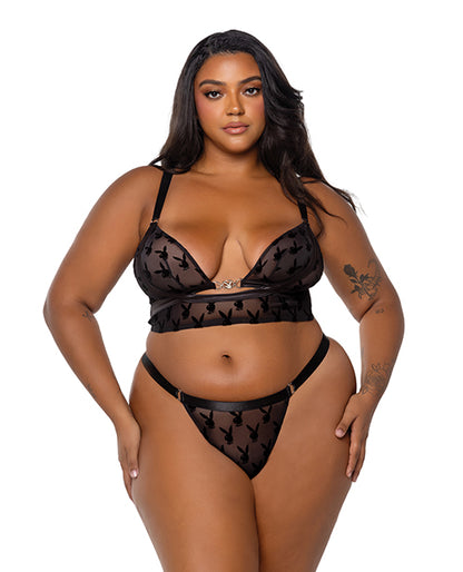 Playboy Bunny Charm Mesh Bralette w/Thong 2 pc Set