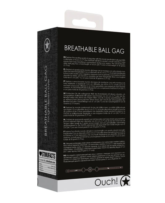 Shots Ouch Breathable Ball Gag w/Denim Straps