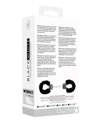 Shots Ouch Black & White Beginner's Furry Hand Cuffs