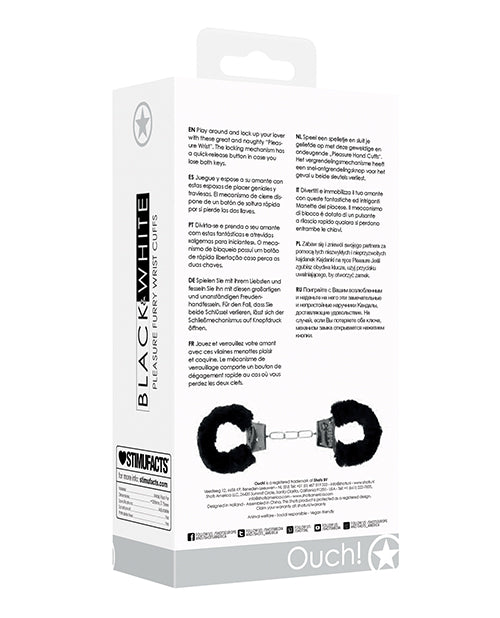 Shots Ouch Black & White Beginner's Furry Hand Cuffs