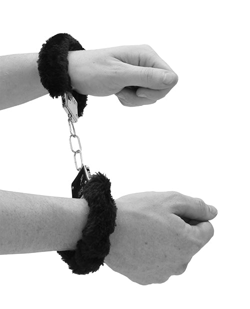 Shots Ouch Black & White Beginner's Furry Hand Cuffs