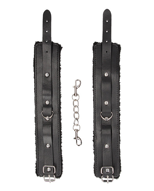 Shots Ouch Black & White Plush Bonded Leather Ankle Cuffs
