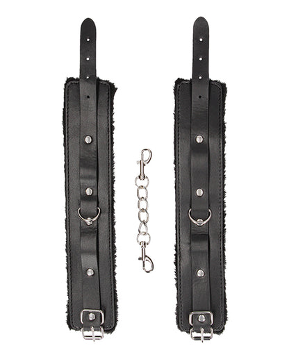 Shots Ouch Black & White Plush Bonded Leather Ankle Cuffs