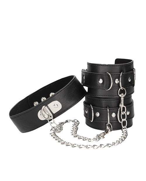Shots Ouch Black & White Bonded Leather Collar w/Hand Cuffs