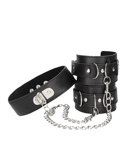 Shots Ouch Black & White Bonded Leather Collar w/Hand Cuffs