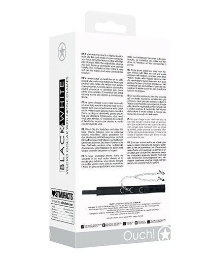 Shots Ouch Black & White Velcro Collar w/Nipple Clamps