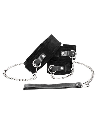 Shots Ouch Black & White Velcro Collar w/Leash & Hand Cuffs