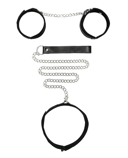 Shots Ouch Black & White Velcro Collar w/Leash & Hand Cuffs