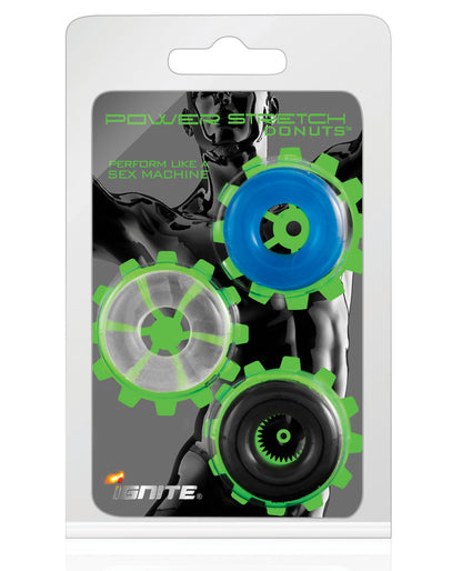 Ignite Power Stretch Donuts Cockrings - Pack Of 3 Black-clear-blue
