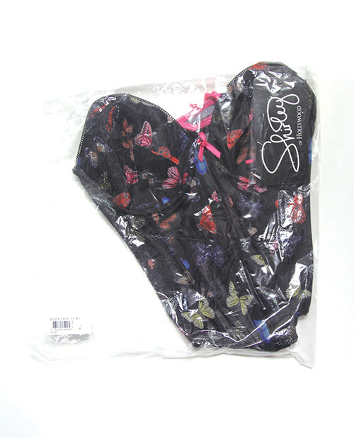 Black Mesh Butterfly Print Bustier w/G-String