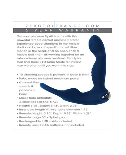 Zero Tolerance By All Means Prostate Vibrator w/Remote Control