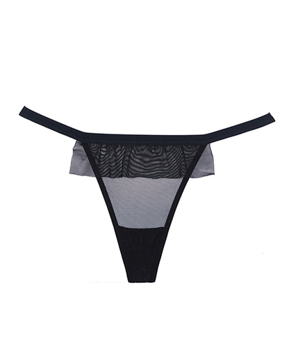 Adore Black Tie Mesh Front W-flounce Open Bow Back Panty Black O-s