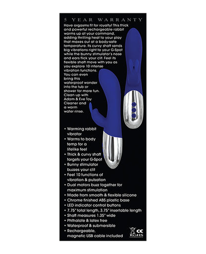 Adam & Eve Royal Rabbit Warming Vibrator - Blue