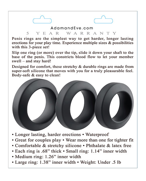 Adam & Eve Adam's 3 Pc Penis Ring Set - Black