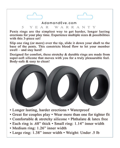 Adam & Eve Adam's 3 Pc Penis Ring Set - Black