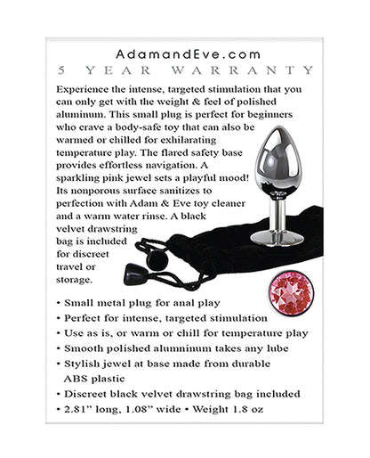 Adam & Eve Pink Gem Anal Plug Small - Silver-pink