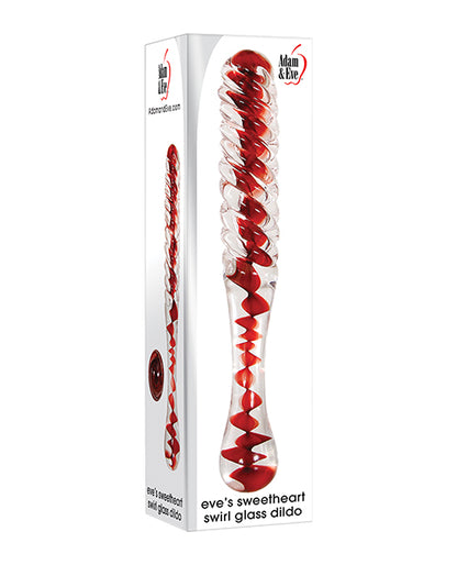 Adam & Eve Eve's Sweetheart Swirl Glass Dildo - Clear-red